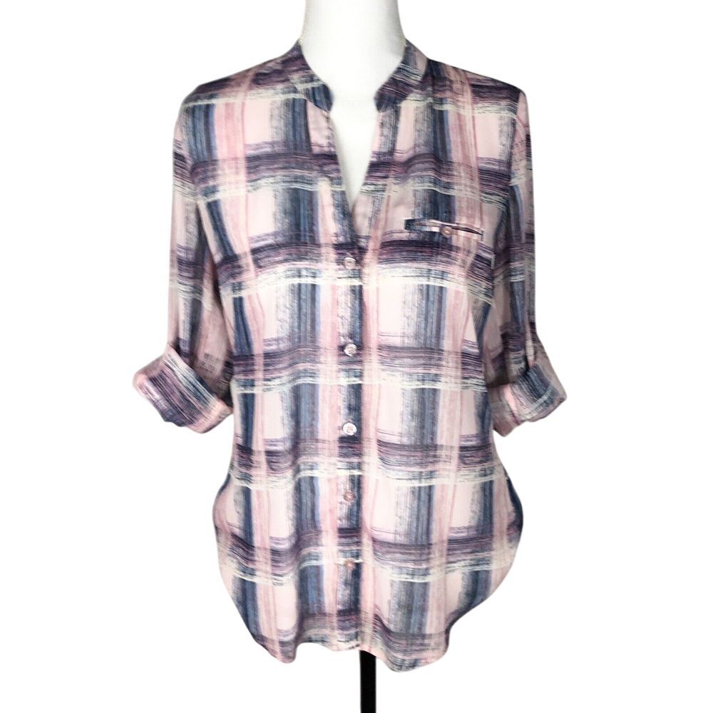 Kut From The Kloth Button Up Shirt Womens XS Roll Tab Sleeve Plaid